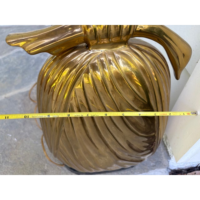 Metal 1960s E.F. Chapman Dorothy Draper Style Draped Brass Swan Lamps Pair For Sale - Image 7 of 10