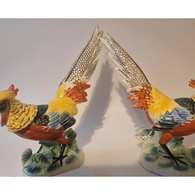 Vintage Folk Art Pheasant Figurines- A Pair For Sale - Image 12 of 18