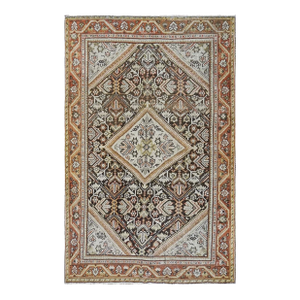 Antique Persian Sultanabad Wool 4 x 7 Ivory, Brown & Rust Handmade Area Rug #1142800