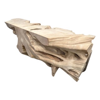 Andrianna Shamaris Impressive Bleached Teak Wood Root Console Table For Sale