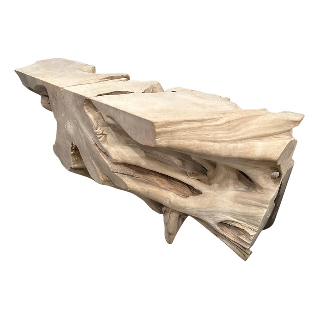 Andrianna Shamaris Impressive Bleached Teak Wood Root Console Table For Sale
