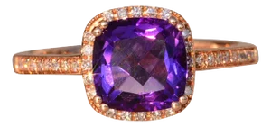 The 98th Avenue: Cushion Cut Amethyst and Natural Diamond Ring in Rose Gold