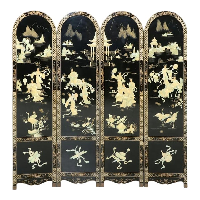 Vintage Chinese Screen With Mother Pearl Detail For Sale