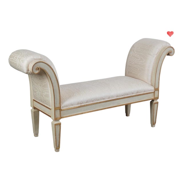 Dennis & Leen for Formations Gustavian Style Scroll Arm Painted Bench For Sale