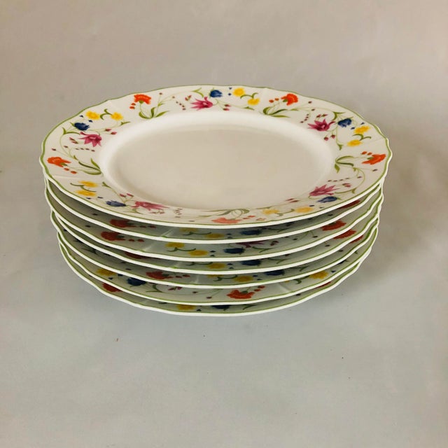 Vintage set of 7 FloralFine China Diner Plates 10.25"D , Makers mark reads " Denby Fine China Tea Party , Portugal " They...