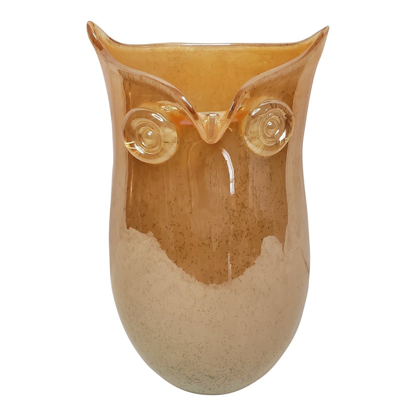 Large Vintage Art Deco Style HandBlown Glass Owl Vase in Marigold