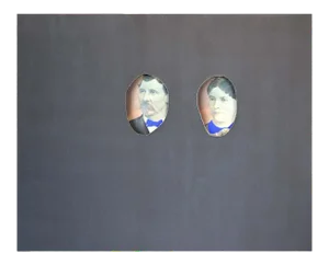 Matthew Reeves Black Canvas Wrapped Portrait of a Couple With Painted Bright Blue Collars 2020