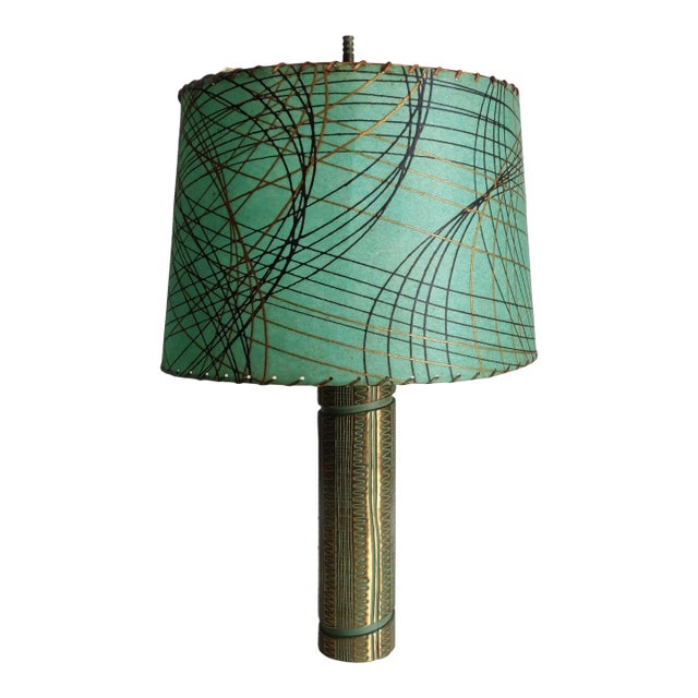 Mid 20th Century Mid Century Modern Brass Table Lamp With Original Shade For Sale