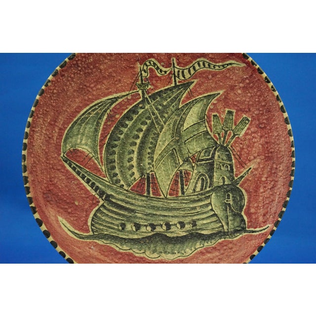 Ceramic Ceramic Plate with Sailing Ship at Sea Motif attributed to Guido Gambone for Avallone Vietri, Italy, 1920s For Sale - Image 7 of 18