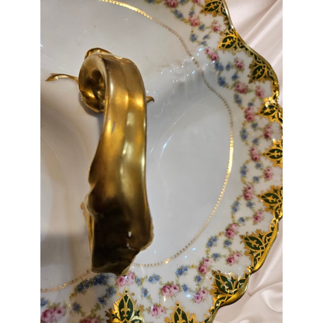 18th Century Limoges France Déposé Hand-Painted Divided Dish With Gold Handle (C. 1891–1914) For Sale - Image 10 of 11