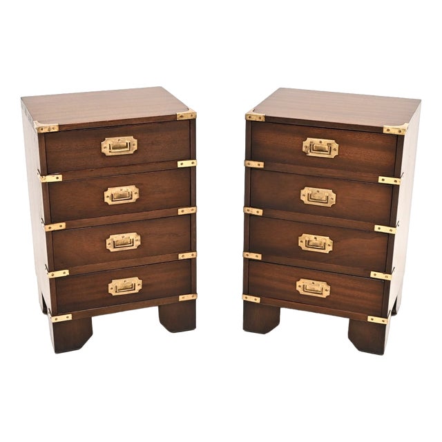 Antique Military Campaign Style Bedside Chests, 1930, Set of 2 For Sale