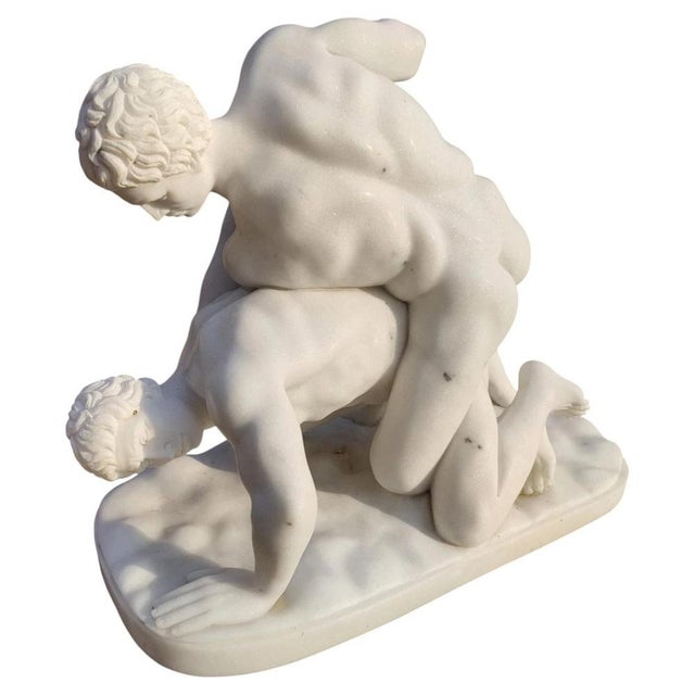 Baroque Italian Artist, Carrara Sculpture Depicting Two Wrestlers, 20th Century, Marble For Sale - Image 3 of 10