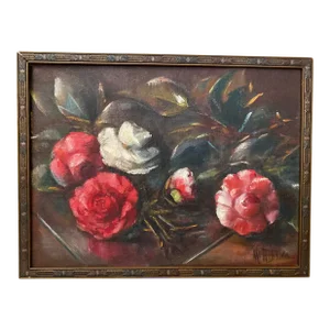 Mid 20th Century Floral Still Life Oil Painting, Framed