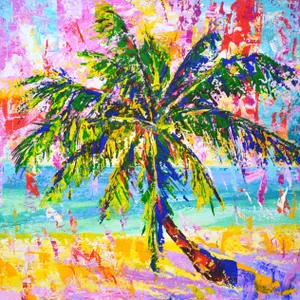 Palm. Ocean.Original Contemporary Hand Painting