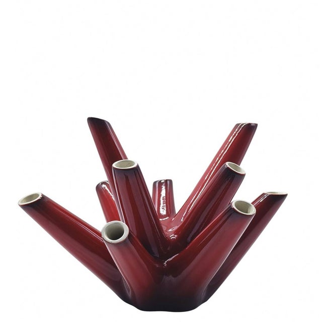 Ceramic Red Ceramic Multi-Flower Vase by Vibi Torino, Italy, 1960s For Sale - Image 7 of 8