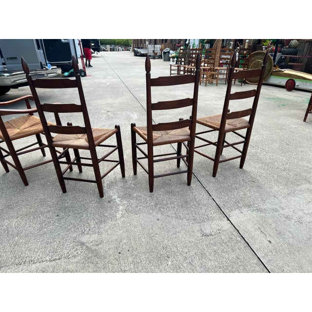 1910s Early 20th Century Rush Seating Ladderback Chairs - Set of 4 For Sale - Image 5 of 8