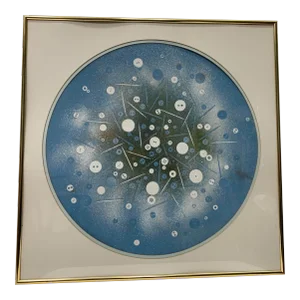 1960s "Button Orbit" Abstract Atomic Age Orbit Painting, Framed