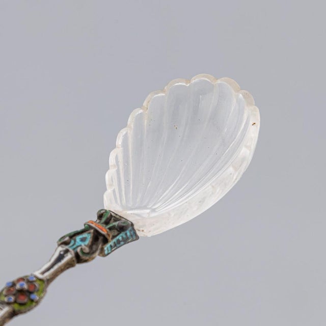 Metal Antique 19th Century Austrian Silver, Enamel & Rock Crystal Spoons, 1880s, Set of 3 For Sale - Image 7 of 18