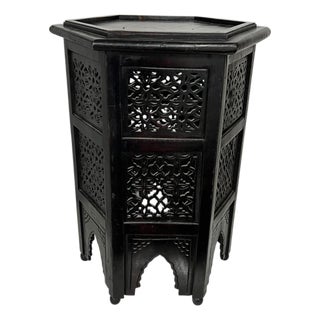 Vintage Anglo Indian Hexagon Hand Carved Drink Table For Sale