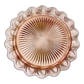 Early 20th C Art Deco Hollywood Regency Boho Chic Pink Glass Starburst Platter. For Sale