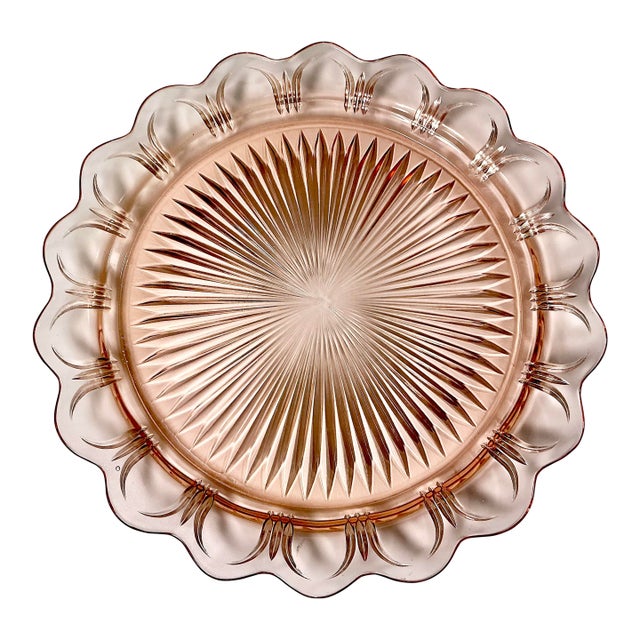 Early 20th C Art Deco Hollywood Regency Boho Chic Pink Glass Starburst Platter. For Sale