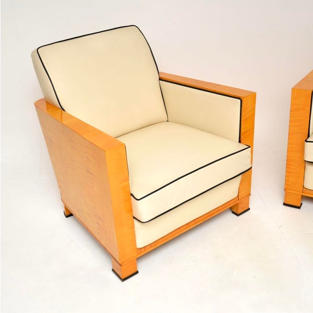 1930s Art Deco Swedish Leather and Satin Birch Chairs, 1930s, Set of 2 For Sale - Image 5 of 16