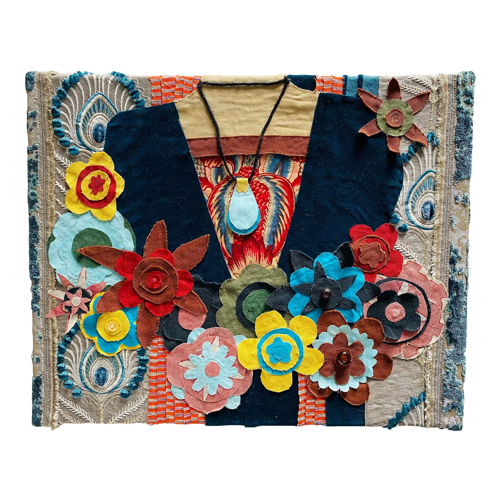 Vintage Colorful 1980’s Boho Textile Fabric Art on Canvas Chairish