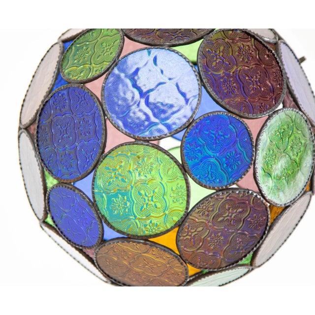 Royal Blue Vintage Large Moroccan Moorish Multi-Color Glass Orb Lantern For Sale - Image 8 of 10