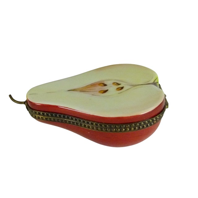 1980s Late 20th Century French Limoges Porcelain Half Pear Figural Trinket Box by Parry & Vieille (p.V.) For Sale - Image 5 of 10