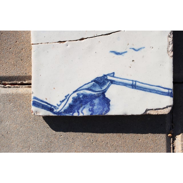 18th Century 18th Century Tile Captain Scene With Birds, Portuguese Antique Baroque For Sale - Image 5 of 9