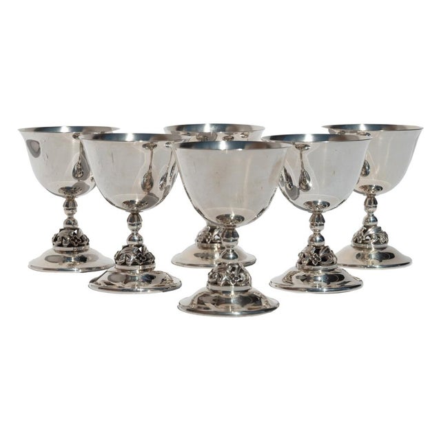 1950s Set of Six Mid Century Modern Alphonse La Paglia Sterling Silver Wine Goblets For Sale - Image 11 of 15