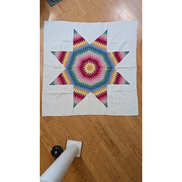Hand Made Vintage Texas Star Quilt For Sale - Image 4 of 4