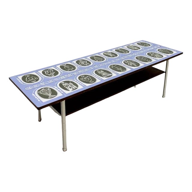 Mid-Century Coffee Table with Formica Top, Chrome Legs, & Shelf, 1960s For Sale