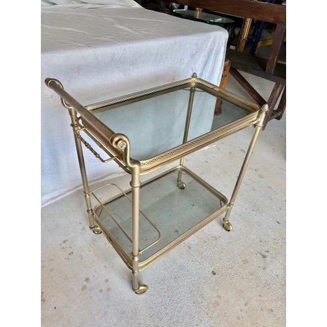 20th Century French Brass and Glass Bar Cart For Sale - Image 4 of 13