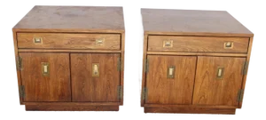 Pair of Vintage Campaign Style Nightstands / End Tables