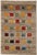 Hand-knotted Persian Gabbeh wool rug featuring rows of multicolored squares set on a natural striated field, some...