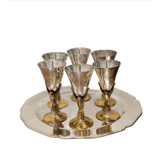 For your consideration . . . A vintage set of elegant cordial/shot goblets designed in the shape of a graceful bird with...