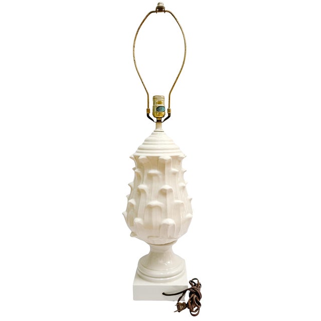 1960s Palm Beach Regency Italian Porcelain Artichoke Table Lamps - A Pair For Sale - Image 15 of 16