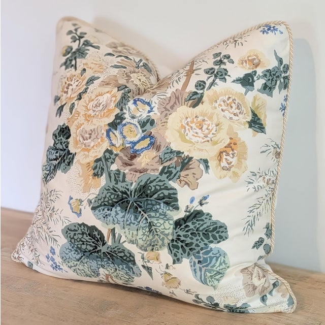 Lee Jofa Lee Jofa Althea Cotton Chintz 20" Pillow in Citron With Cord- Single For Sale - Image 4 of 5