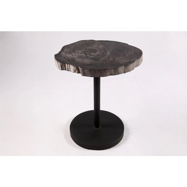 Contemporary Living Edge Petrified Wood Top W Black Metal Stand Accent Table or Side Table 59 For Sale - Image 3 of 5