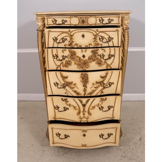 Antique 19th Century Cherub Carved Painted High Chest of Drawers For Sale - Image 4 of 18