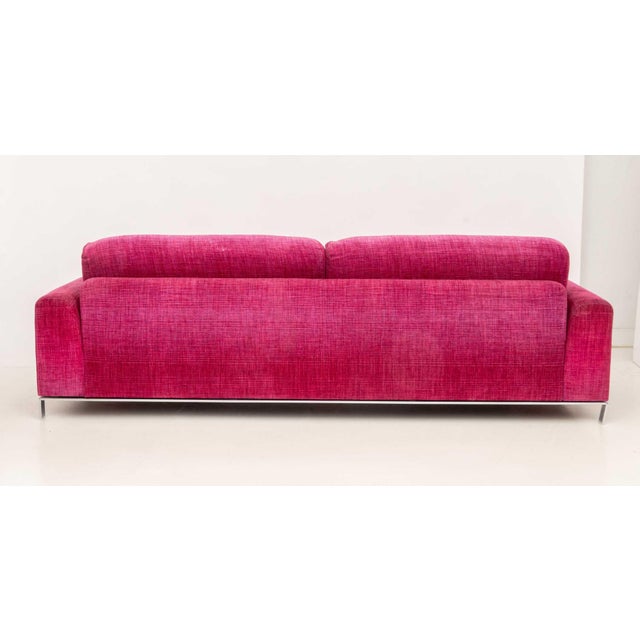 Metal Modern Magenta Pink Chenille Upholstered Sofa For Sale - Image 7 of 7
