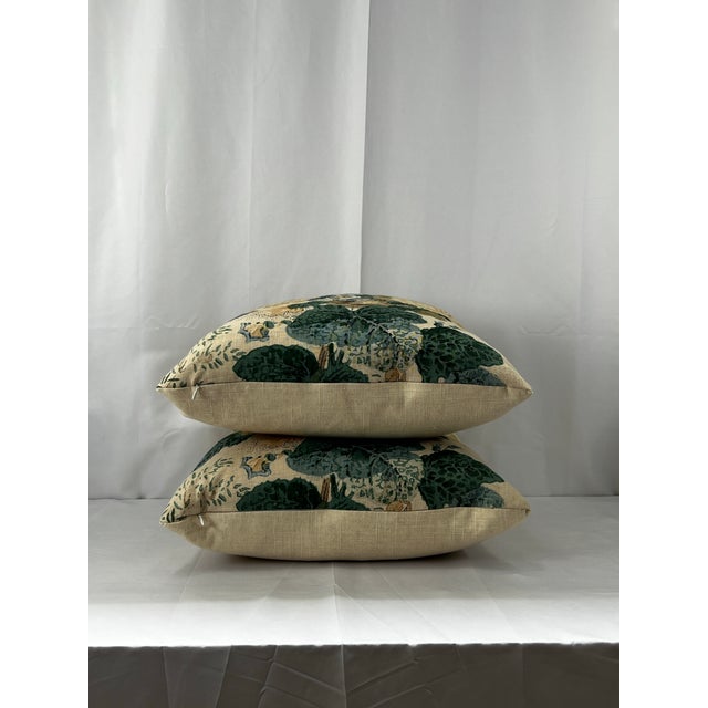 2020s Althea Citron Attributed to Lee Jofa Floral Linen 18” Down Pillows - A Pair For Sale - Image 5 of 6