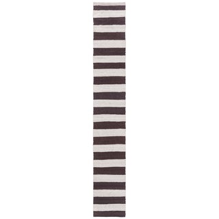 Doris Leslie Blau Vintage Striped Ivory And Charcoal Hand-Knotted Wool Runner For Sale