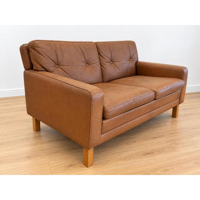Mid-Century Modern Scandinavian Two-Seater Cognac Leather Sofa, 1960s For Sale - Image 3 of 11