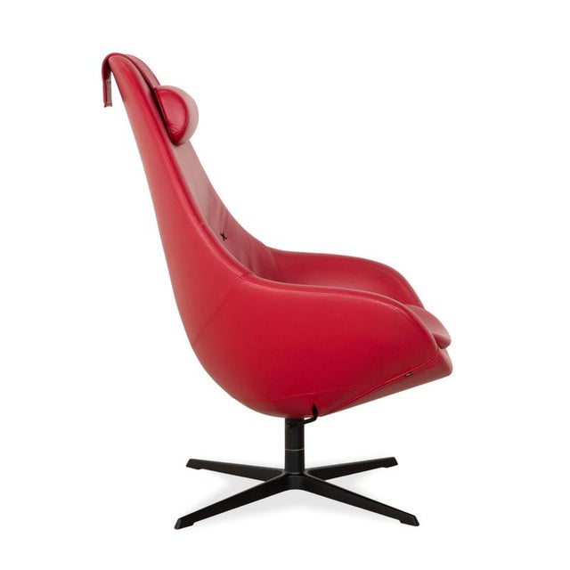 Set of Cocoon Armchair and Ottoman in Red Leather from Varier For Sale - Image 15 of 18