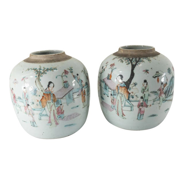 19th Century Pair of Chinese Chinoiserie Famille Rose Ginger Jars For Sale