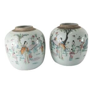 19th Century Pair of Chinese Chinoiserie Famille Rose Ginger Jars