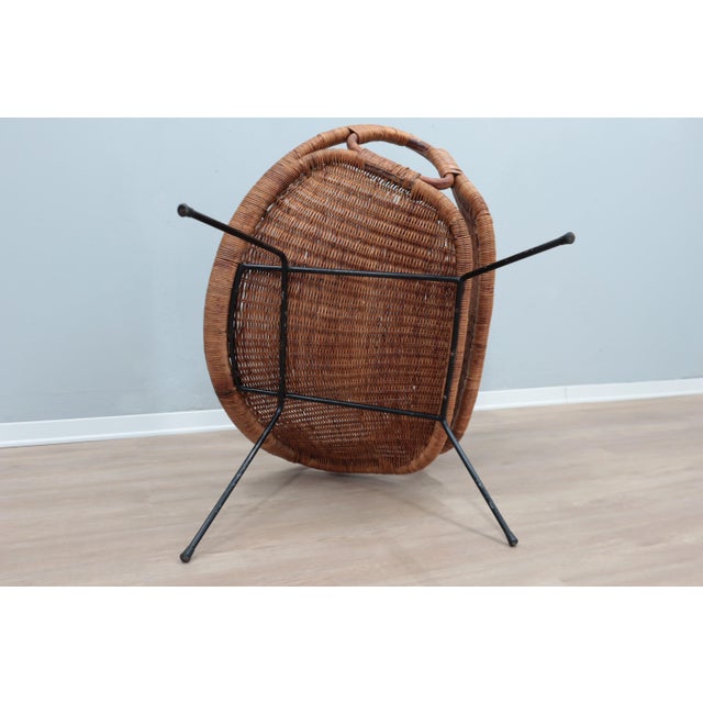 Wood Mid-Century Modern Italian Rattan and Wicker Scoop Chair, 1950s For Sale - Image 7 of 14
