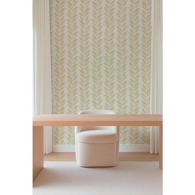 Traditional Garden Leaf Stripe Grasscloth Wallpaper by House Party | Rattan & White | 8 Yards For Sale - Image 3 of 7